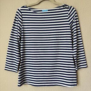 J. McLaughlin Catalina Cloth Nautical Striped Boatneck 3/4 Sleeve Top